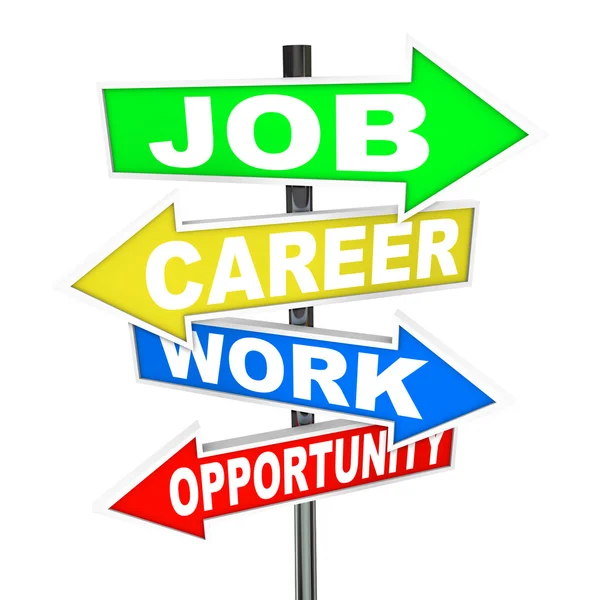 Job Career Oportunidade de trabalho Palavras sinais de estrada — Fotografia de Stock