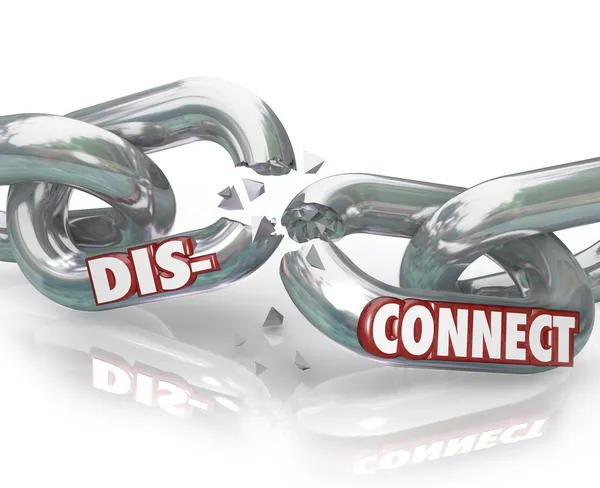 Disconnect Words Broken Chain Links Separation Apart — Stock Photo, Image