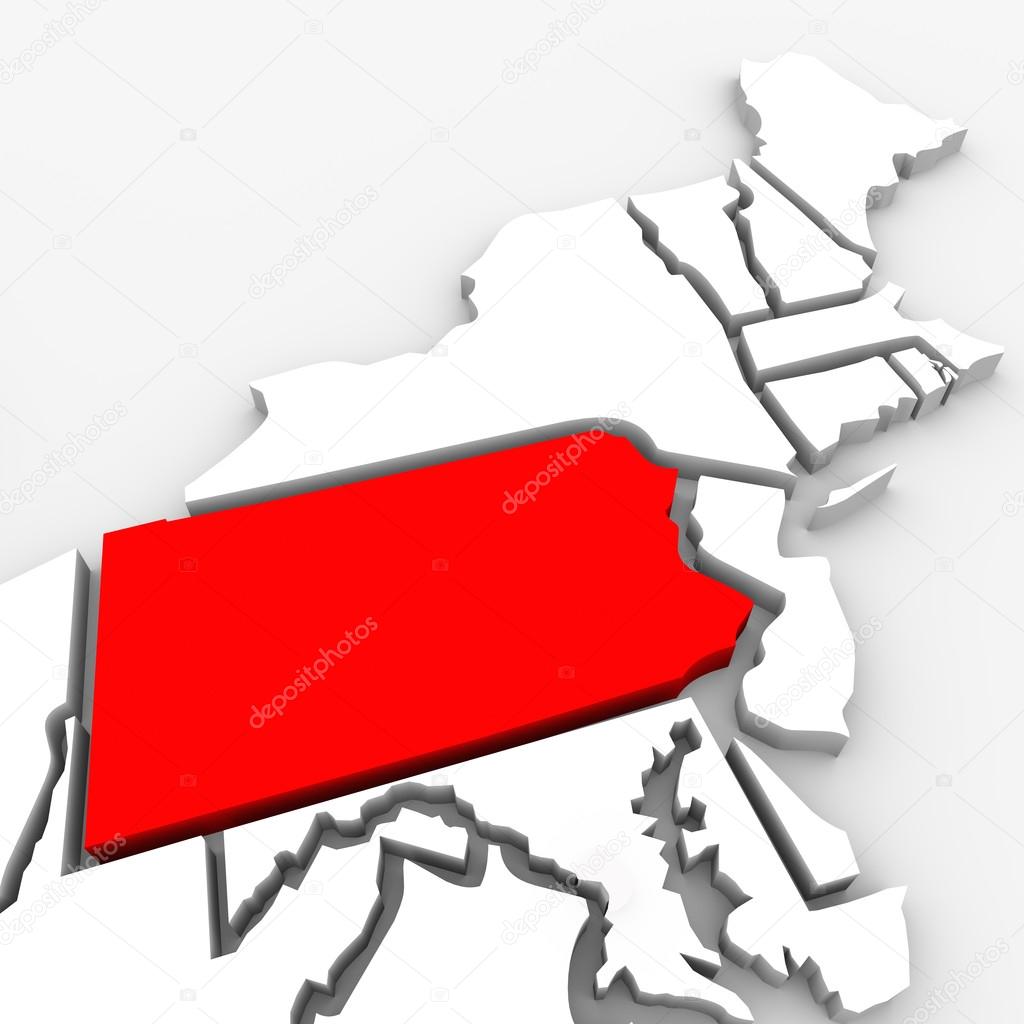 Pennsylvania Red Abstract 3D State Map United States America
