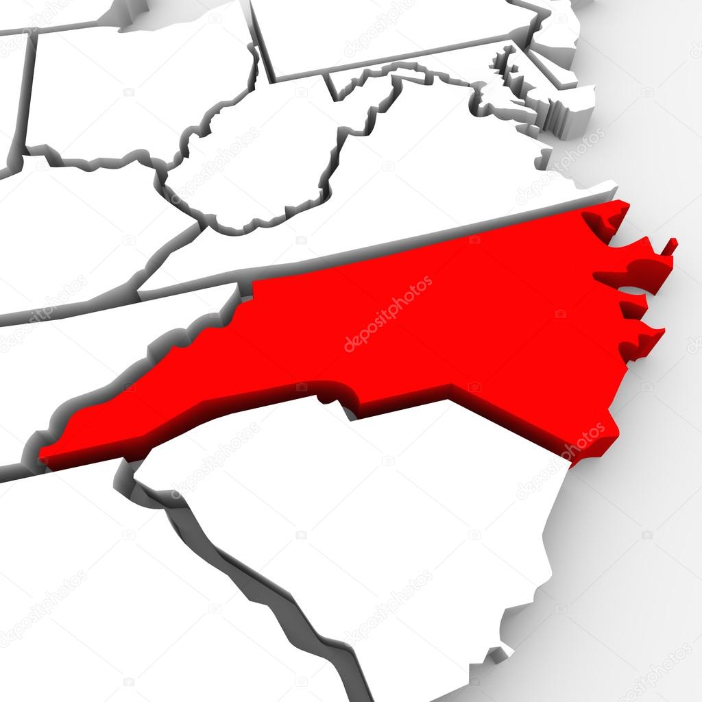 North Carolina Red Abstract 3D State Map United States America