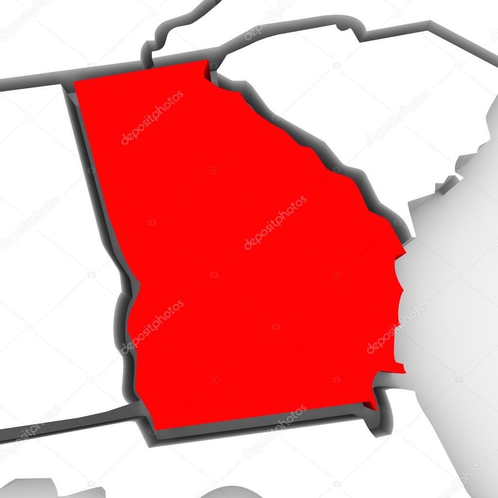 Georgia Red Abstract 3D State Map United States America