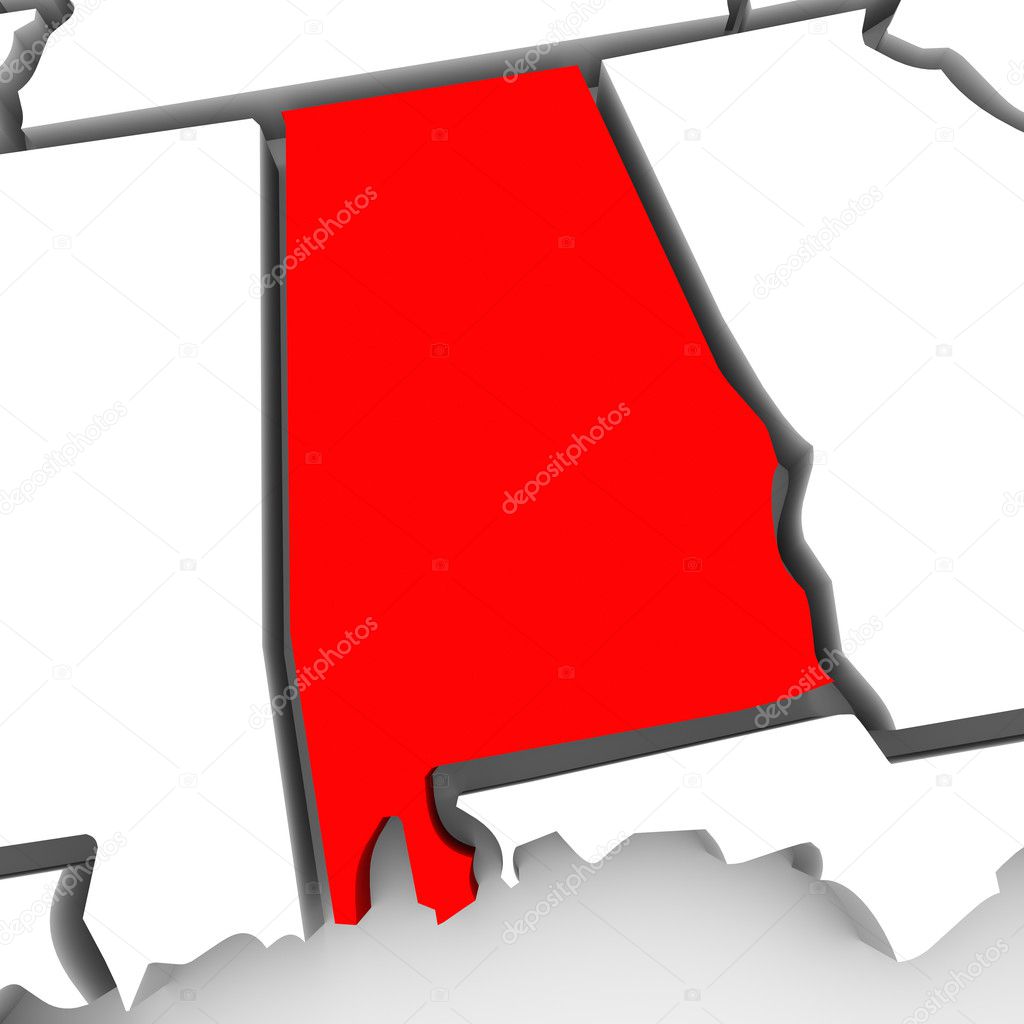 Alabama Red Abstract 3D State Map United States America