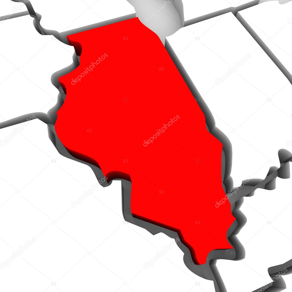 Illinois Red Abstract 3D State Map United States America