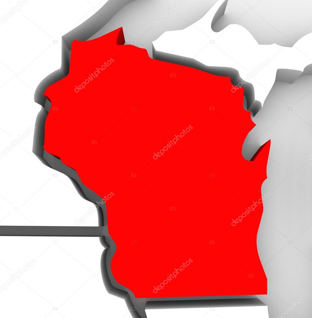 Wisconsin Red Abstract 3D State Map United States America