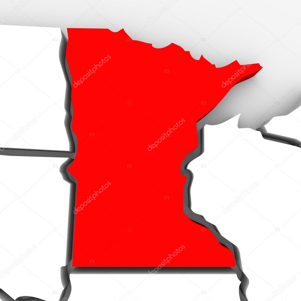 Minnesota Red Abstract 3D State Map United States America