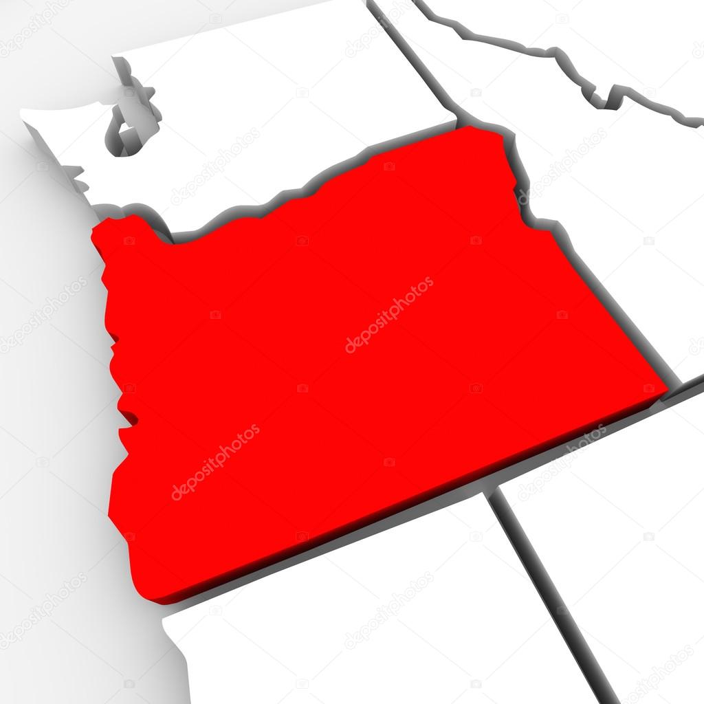 Oregon Red Abstract 3D State Map United States America