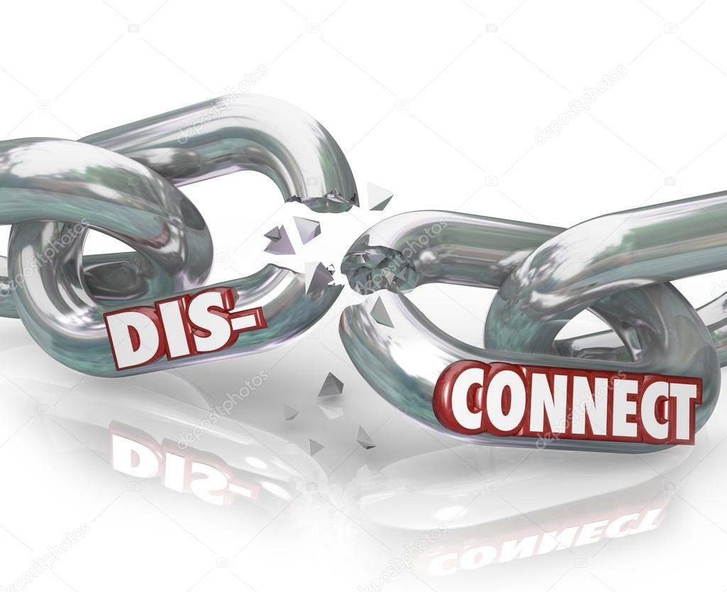 Disconnect Words Broken Chain Links Separation Apart — Stock Photo