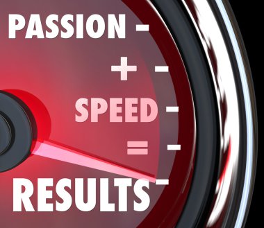 Passion Plus Speed Equals Results Words on Speedometer clipart