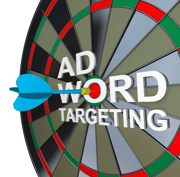 Ad Targeting Word on Dartboard Dart Words — Stock Photo, Image