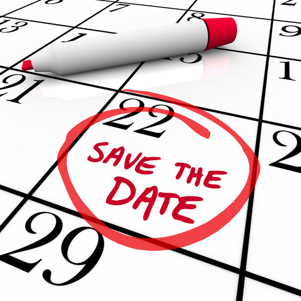 Save the Date Words Circled on Calendar Red Marker