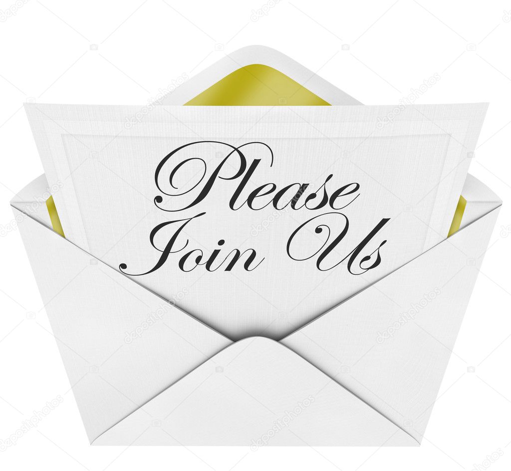please join us official invitation envelope note stock photo