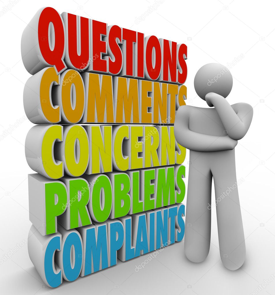 Questions Comments Concerns Thinking Person Words Stock Photo by