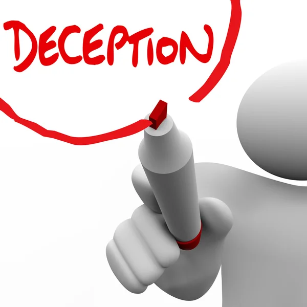 Deception Man Writing Word Lying Dishonesty Insincerity — Stock Photo, Image