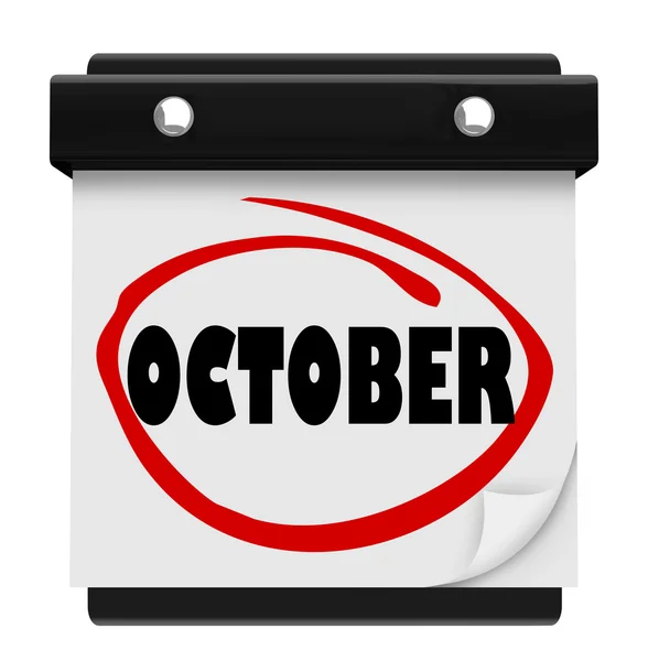 Kalendarz ścienny października słówko zmienić harmonogram miesiąca — Zdjęcie stockowe
