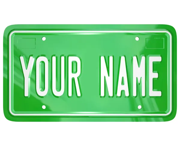 Numele dvs. Placă de licență Insignă personalizată de vanitate — Fotografie, imagine de stoc