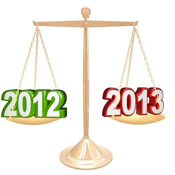 2012 Ano mudando para 2013 Balanço de Escala de Ano Novo — Fotografia de Stock
