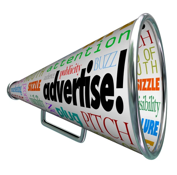 Annoncez Bullhorn Megaphone Mots de marketing — Photo