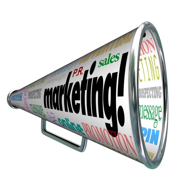 Mensagem de vendas de publicidade Bullhorn Megaphone Marketing — Fotografia de Stock