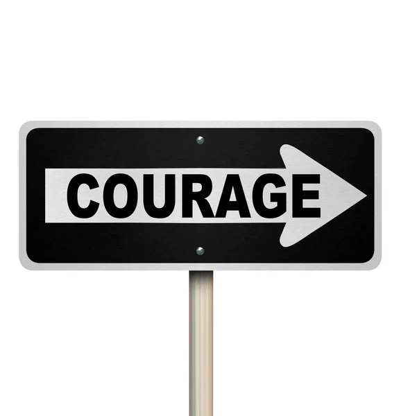 Couarage Word One Way Street Road Sign Bravery — Stock Photo, Image
