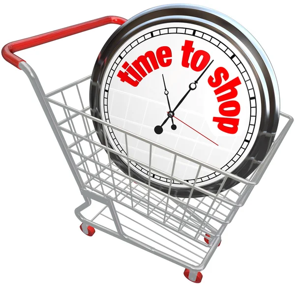 Time to Shop Clock in Shopping Cart Buying Browsing — Stock Photo, Image