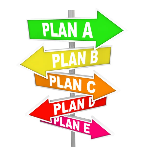 戦略を再考する多くの計画計画 b c 標識 — ストック写真