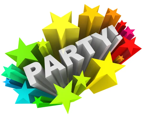 Party Word Starburst Étoiles colorées Invitation Fun Event — Photo