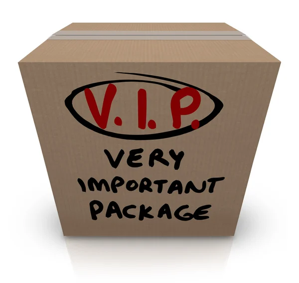 VIP Very Important Package Cardboard Box Shipment — Stock Photo, Image