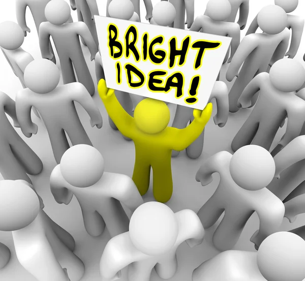 Bright Idea Person Holding Sign New Plan Suggestion — Stock Photo, Image