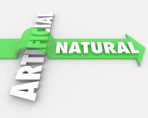 Natural vs Unnatural Real Against Fake Arrow Words — Stock Photo, Image