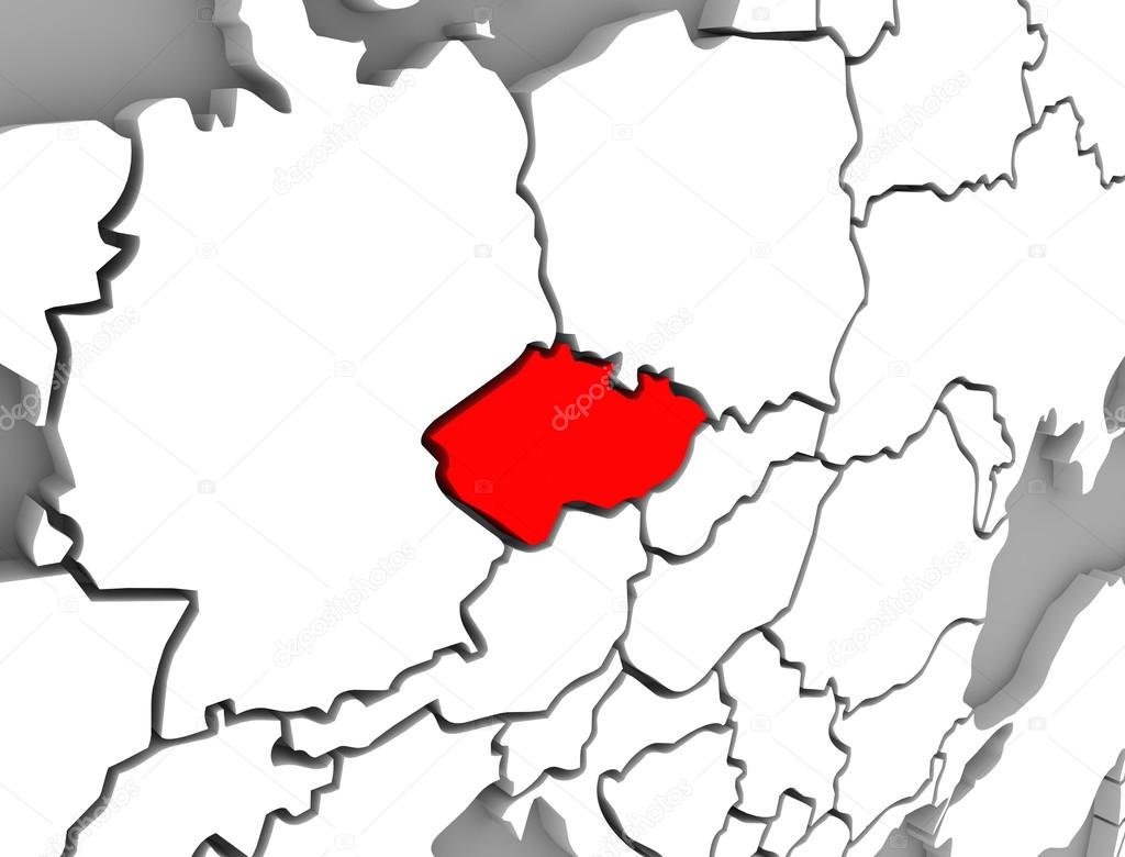 Central Europe Map Czech Republic Targeted in Red