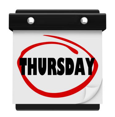 Thursday Day Wall Calendar Reminder Week Word Circled clipart