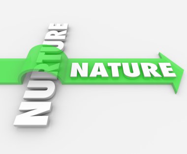 Nature Word Jumping Arrow Over Nurture Genetics Hereditary clipart