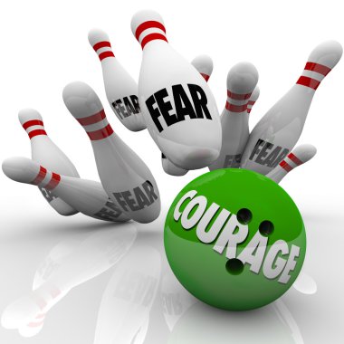 Courage Vs. Fear Bowling Ball Strike Pins Bravery clipart