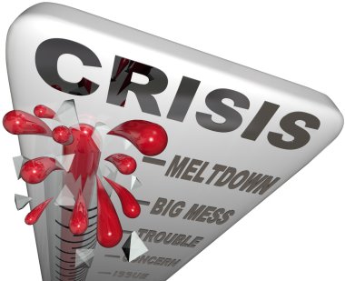 Crisis Thermometer Meltdown Mess Trouble Emergency Words clipart