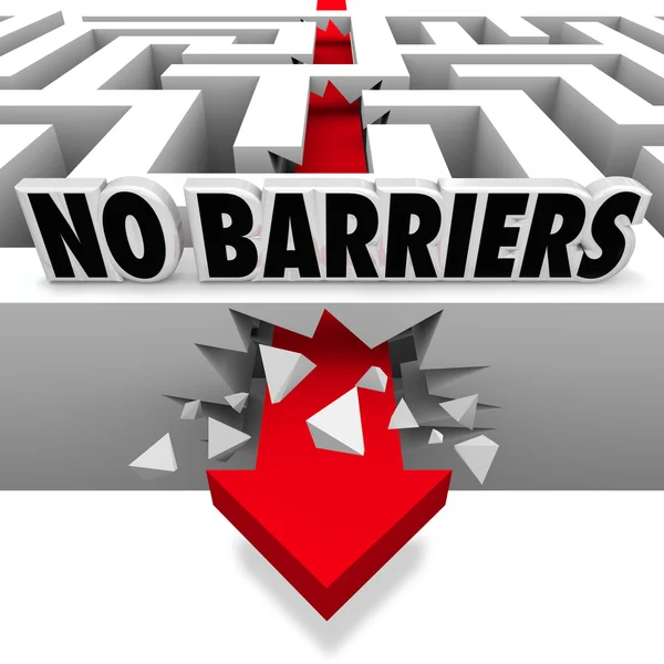 Sem barreiras Arrow Smashes Through Maze Walls Liberdade — Fotografia de Stock