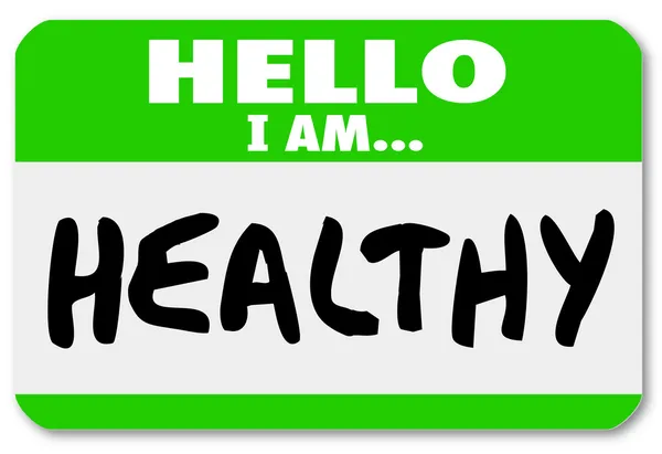 Hallo ben ik gezond woorden naamplaatje sticker fysieke fitness — Stockfoto