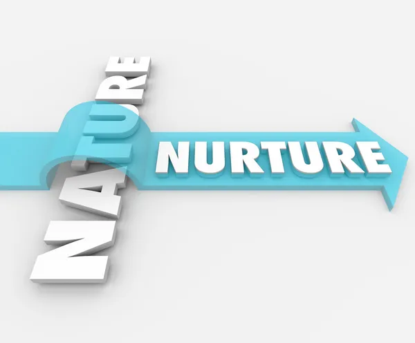 Nutrir vs Naturaleza Flecha sobre Palabra Psicología — Foto de Stock