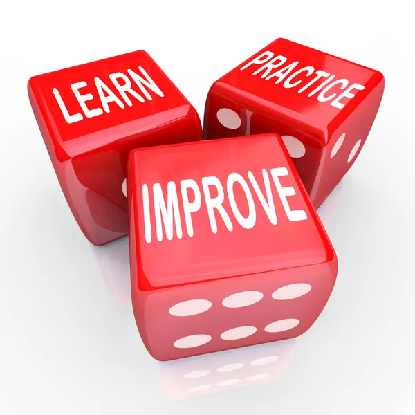Learn Practice Improve Words 3 Red Dice — Stock Photo, Image