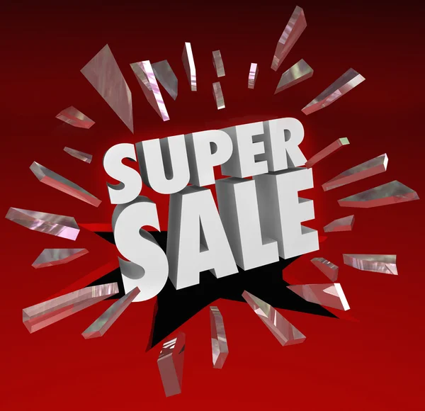 Super verkoop woorden versplinteren glas grote goedkeuring closeout besparingen ev — Stockfoto