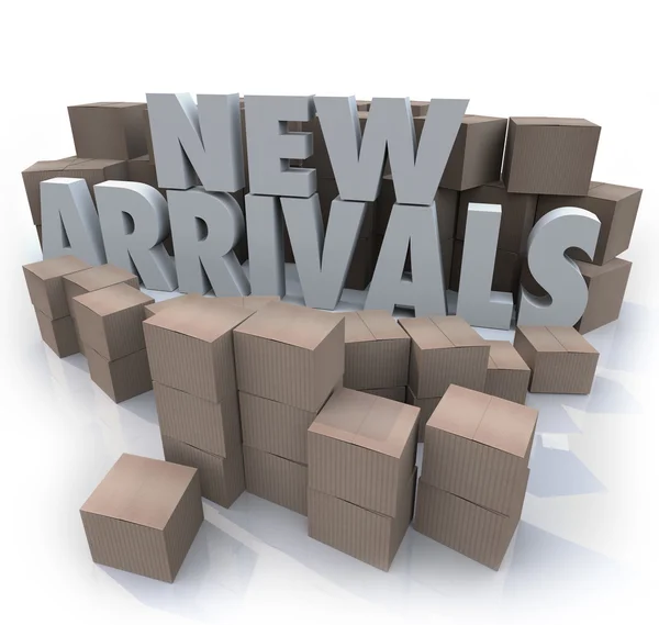 Nuevas llegadas Cajas de cartón Artículos Productos de mercancías — Foto de Stock