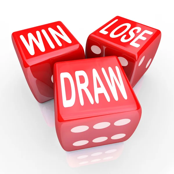 Win verliezen draw woorden drie 3 rode dobbelspel competitie — Stockfoto