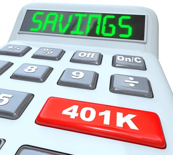Úspory slovo kalkulačka 401k tlačítko důchodu budoucnosti — Stock fotografie
