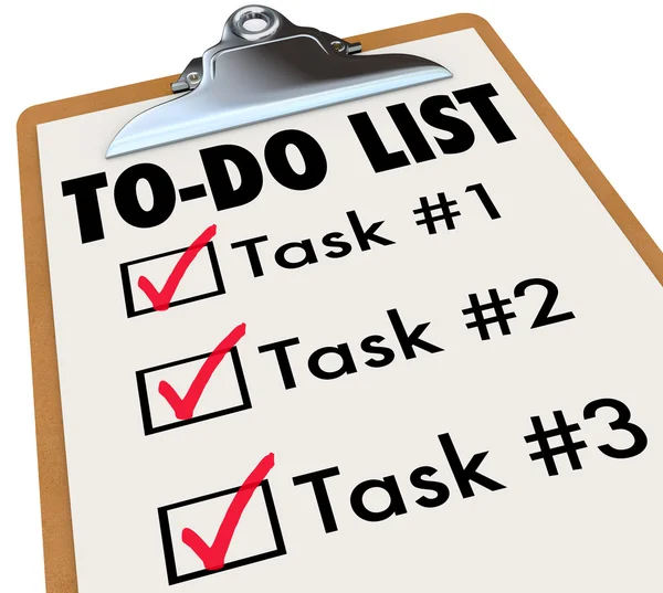 To-Do List Tasks Clipboard Checkmark Words Remember Goals — Stock Photo, Image