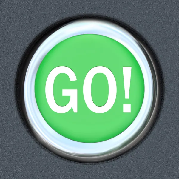 Yeşil düğmeye sözcük ileriye gitmek araba Başlat — Stok fotoğraf