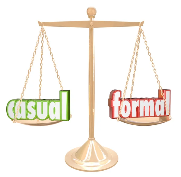 Casual Vs Formal Words Scale Relax informal u oficial Black Ti — Foto de Stock