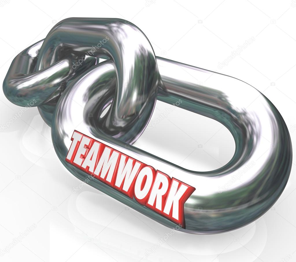 Teamwork Word on Chain Links Connected Team Partners