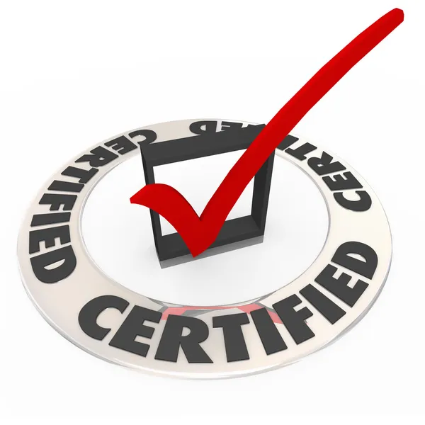 Symbool voor gecertificeerde ring woord selectievakjes vak goedgekeurde licentie — Stockfoto