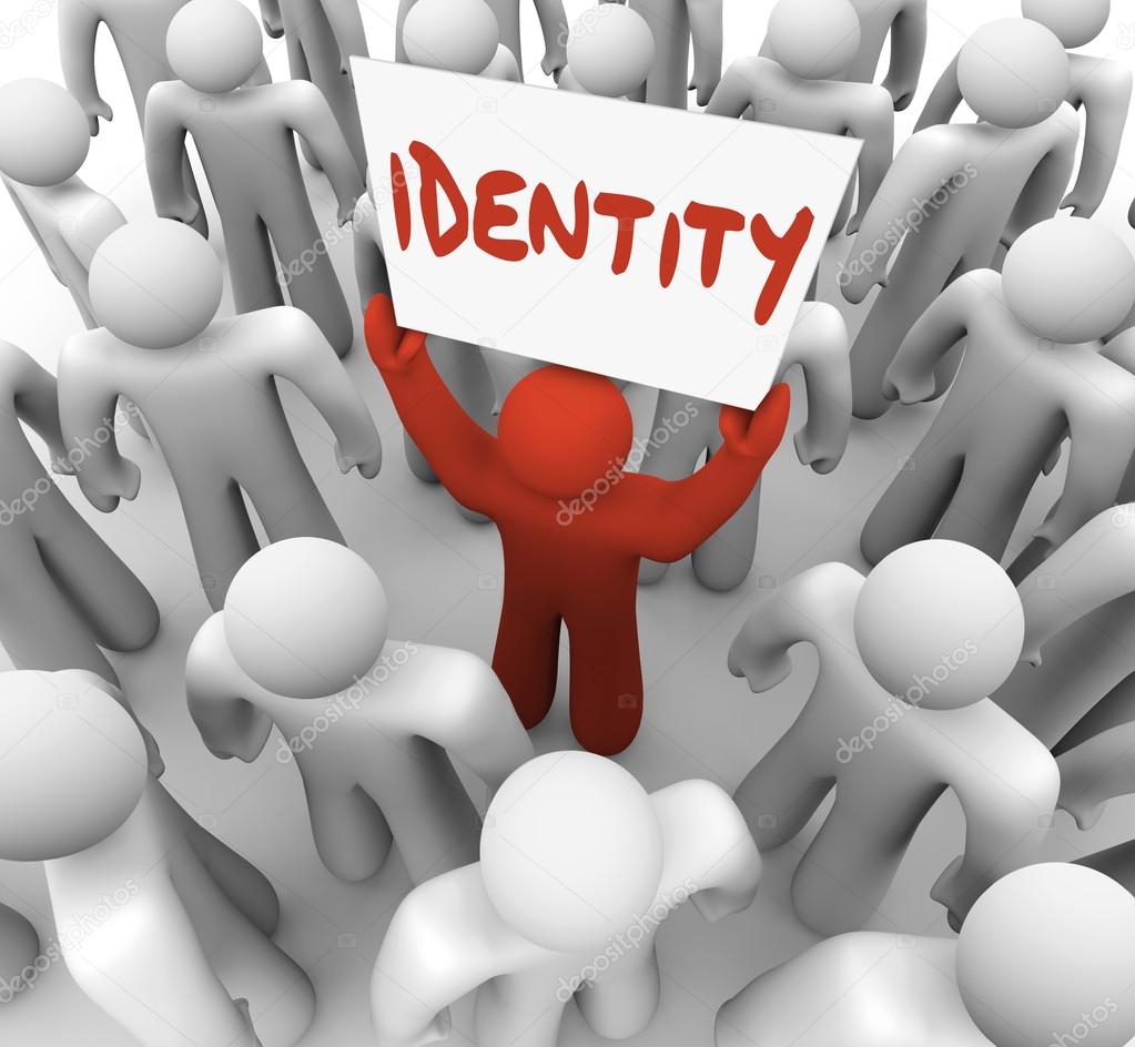 Identity Man Holding Sign Unique Brand Status Awareness