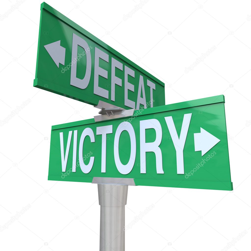 Victory Vs Defeat Two Way Street Road Signs Win or Lose — Stock Photo