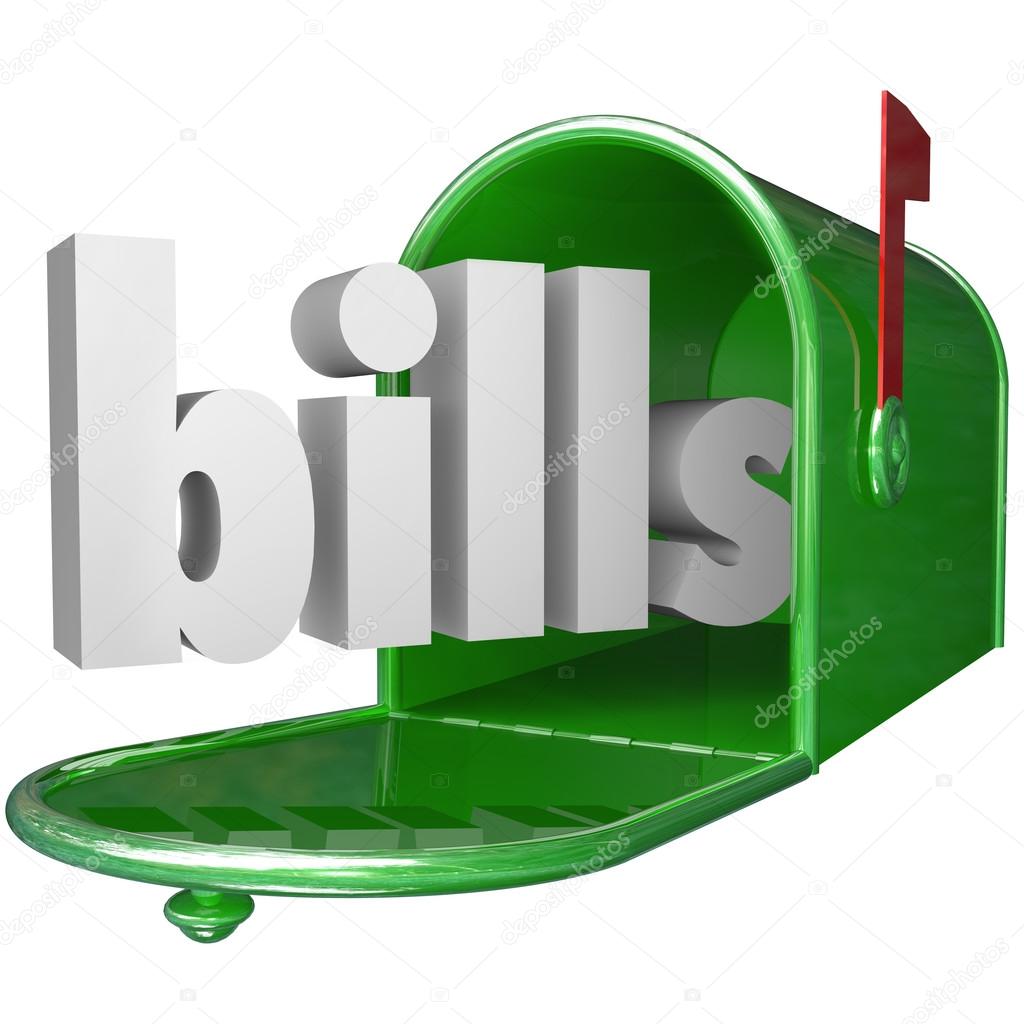 Bills Word in Mailbox Paying Down Debt Credit Card Payment